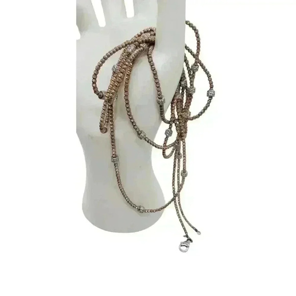 Lisa Robertson 18k Gold On 925 Sterling Silver Necklace Rhinestone Beads Long - Picture 12 of 15